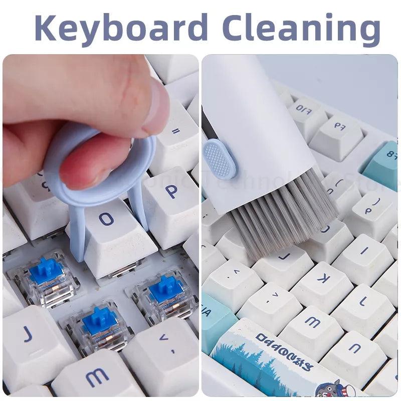 7-em-1 Kit de Limpeza de Teclado de Computador com Pincel, Caneta de Limpeza para Fones de Ouvido - Ferramentas de Limpeza para Limpar Headset, iPad, Telefone e Teclado - TendTuddo