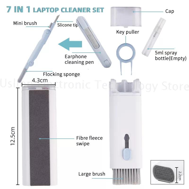 7-em-1 Kit de Limpeza de Teclado de Computador com Pincel, Caneta de Limpeza para Fones de Ouvido - Ferramentas de Limpeza para Limpar Headset, iPad, Telefone e Teclado - TendTuddo
